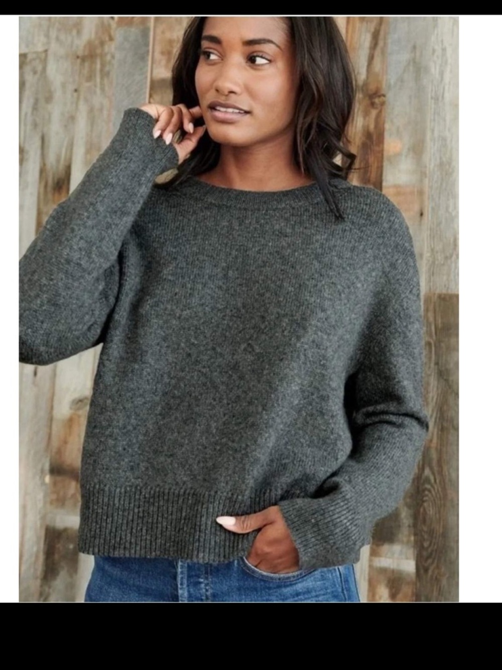 Jenni Kayne Atlas Sweater Charcoal Merino Wool Camel Hair Crewneck Size S